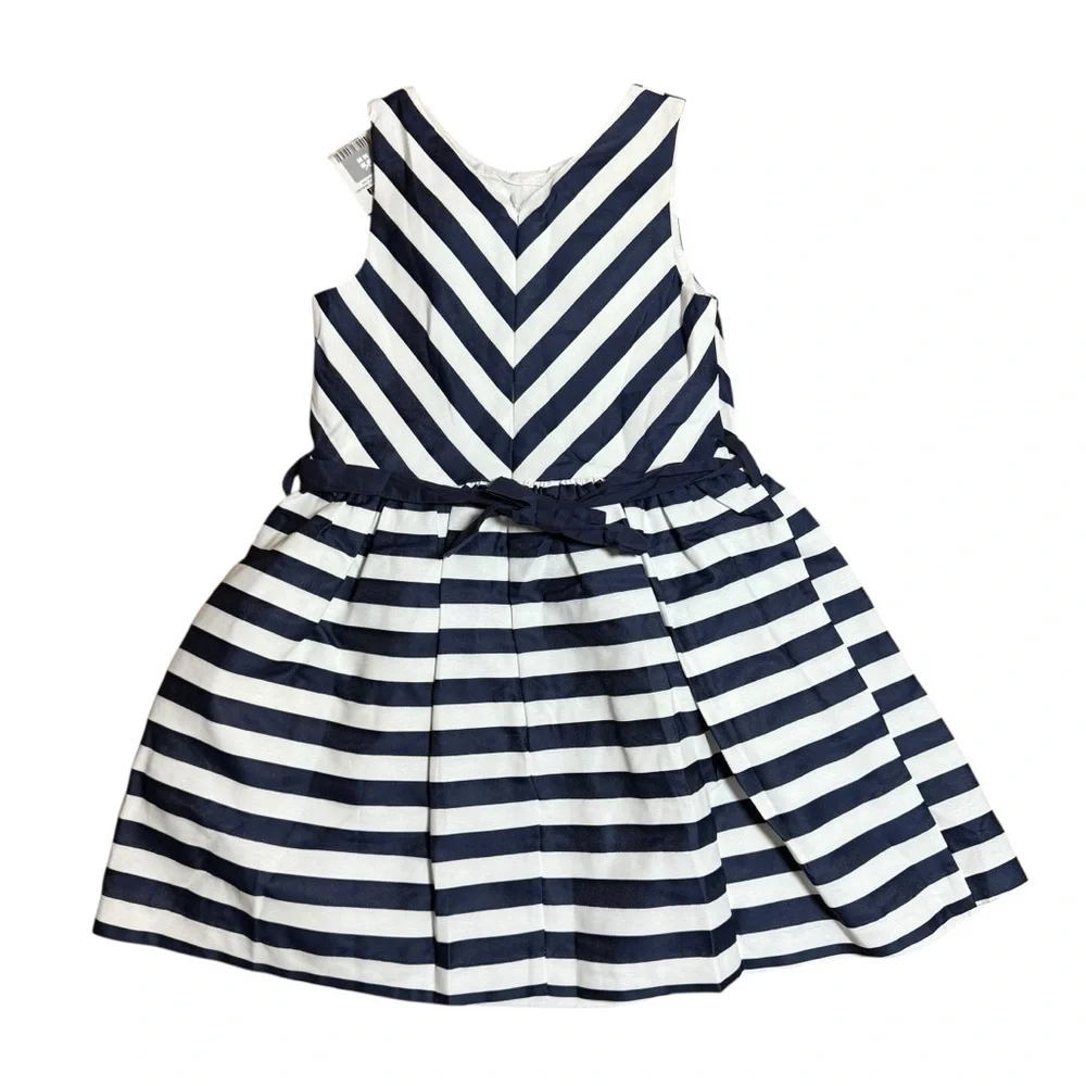 NWT Okaidi Girls Navy White Striped Fit & Flare Sleeveless Dress Size 8Y